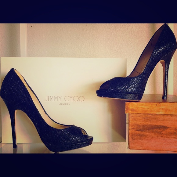 Jimmy Choo gorgeous sparkly black platform heels - Picture 2 of 9